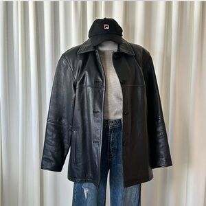 VINTAGE Y2K Winlit Leather Button Down Jacket  Streetwear Black Size Large.